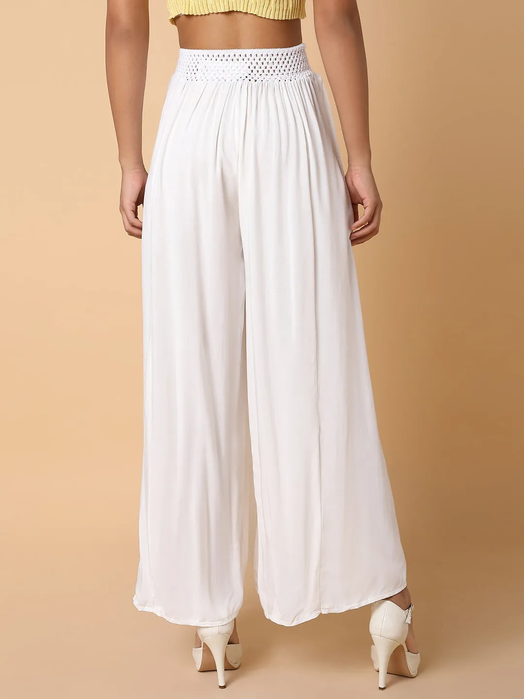 Women Solid White Loose Fit Trouser