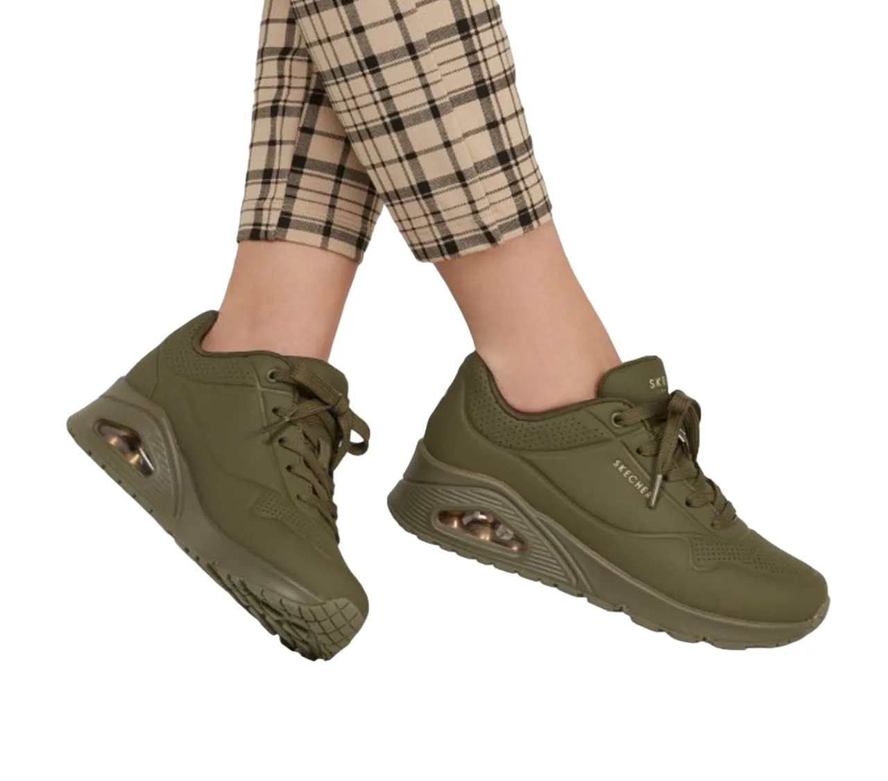 Womens Skechers Uno - Stand On Air Olive Lace Up Sneaker Shoes