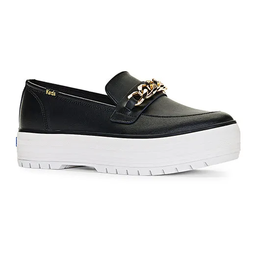 Women's Triple Decker Loafer Lug Chain Applique Sneakers Black (WH67436)